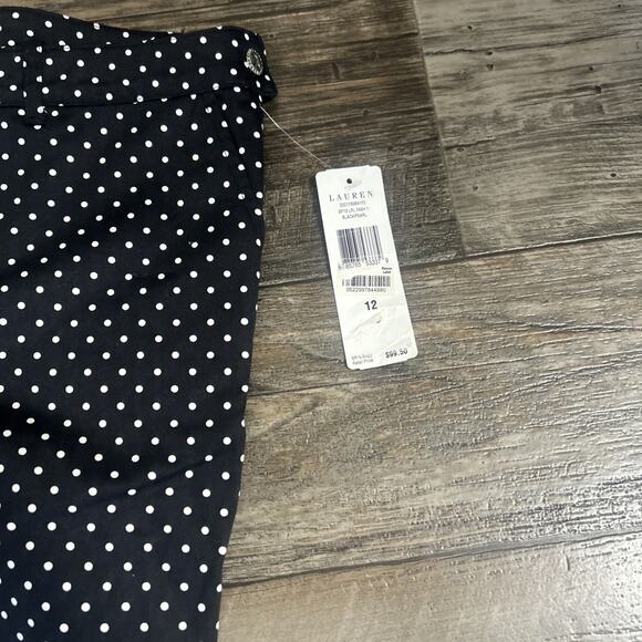 Lauren Ralph Lauren Black Pants Cropped Capri Size 12 Mini White Polka Dot NWT - Picture 2 of 7